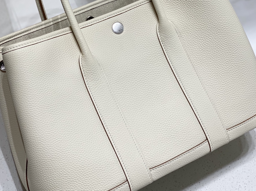 Hermes Garden Party 30cm Tote Handbag In Cream White Clemence Leather